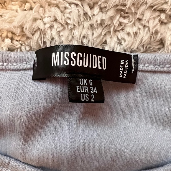 MISSGUIDED baby blue rib cut out tie waist crop top, size UK6 - Picture 3 of 3